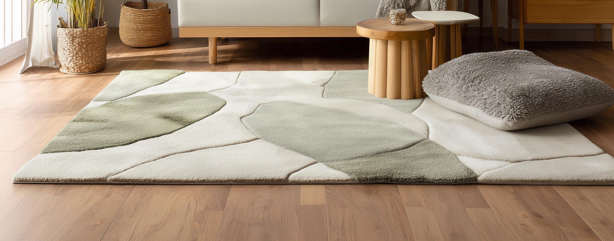 Handmade Wool Tufted Rug: Abstract Sage Green & Beige, 8x10