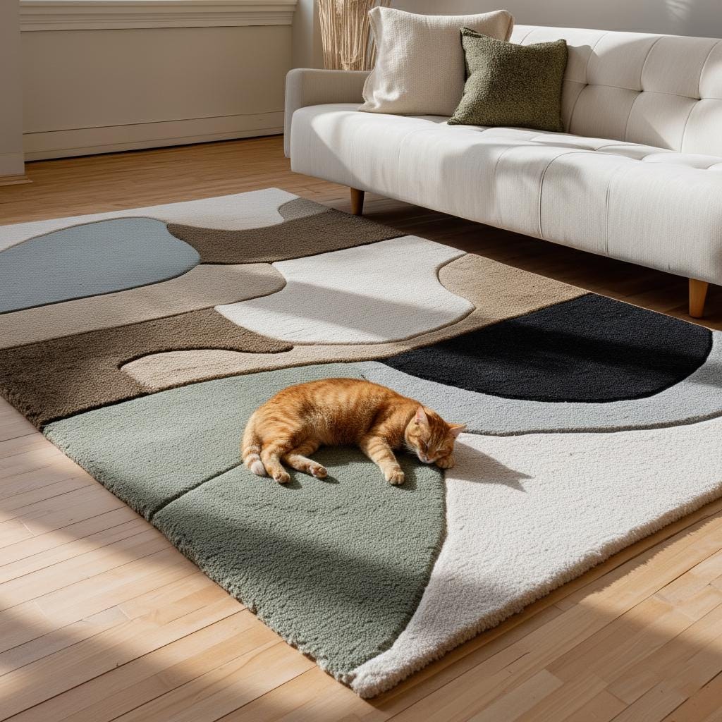 Neutral Abstract Area Rug: Hand-Tufted Wool-Blend Geometric Carpet