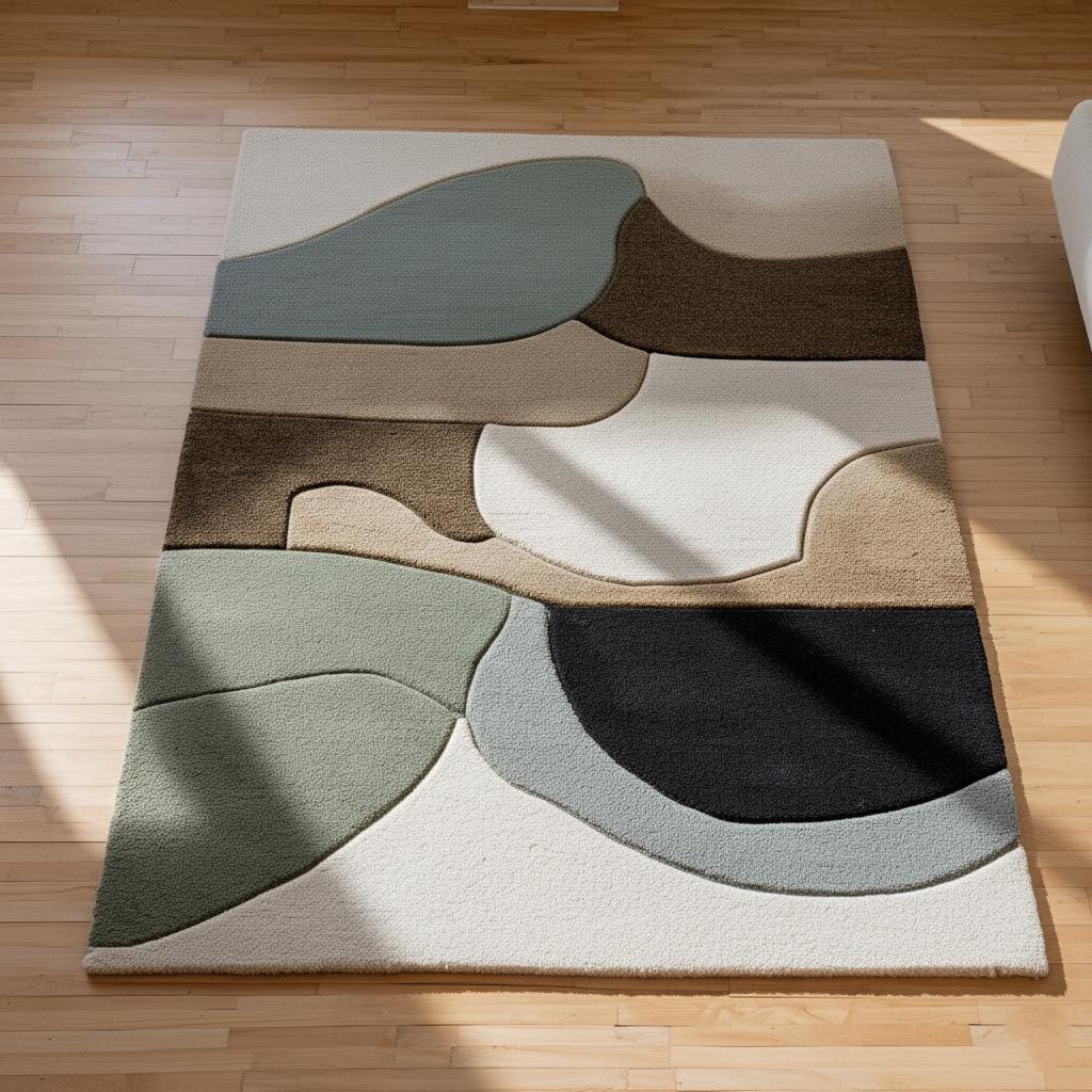 Neutral Abstract Area Rug: Hand-Tufted Wool-Blend Geometric Carpet