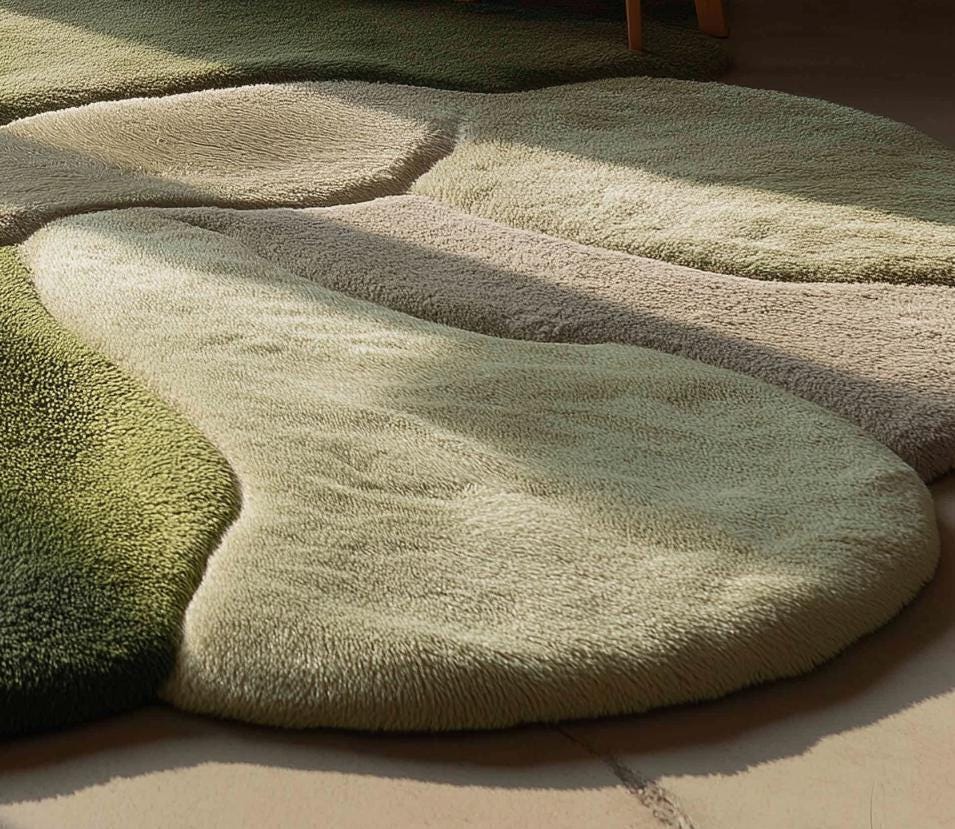 Handmade Moss Green Abstract Tufted Wool Rug - 8x8 Feet