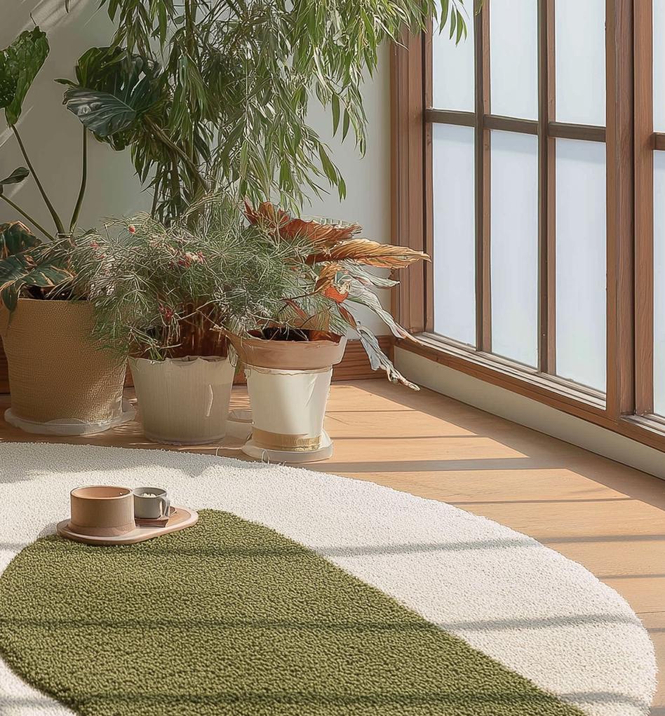 Handmade Wool Tufted Round Rug: Moss Green Abstract Design, 6x6 feet