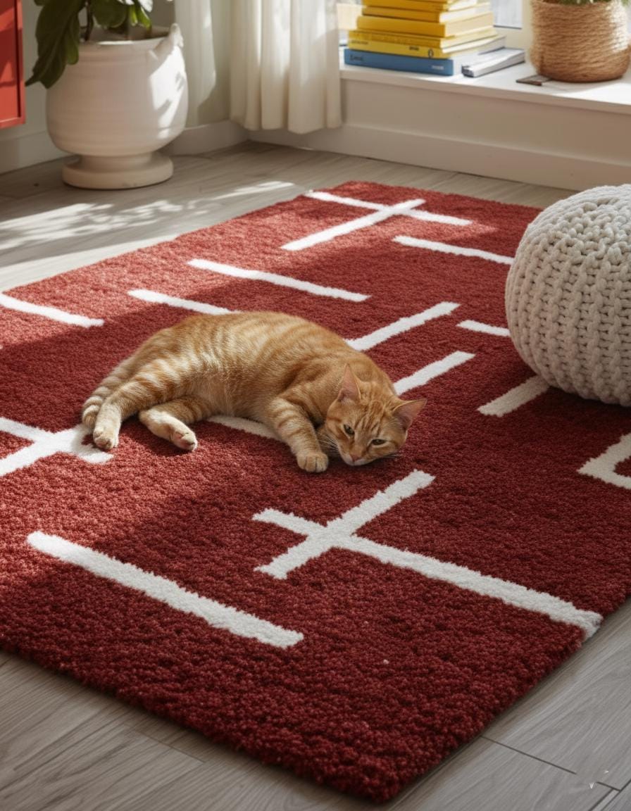 Mid-Century Modern Hand-Tufted Wool Rug: Abstract Geometric Orange & Blue