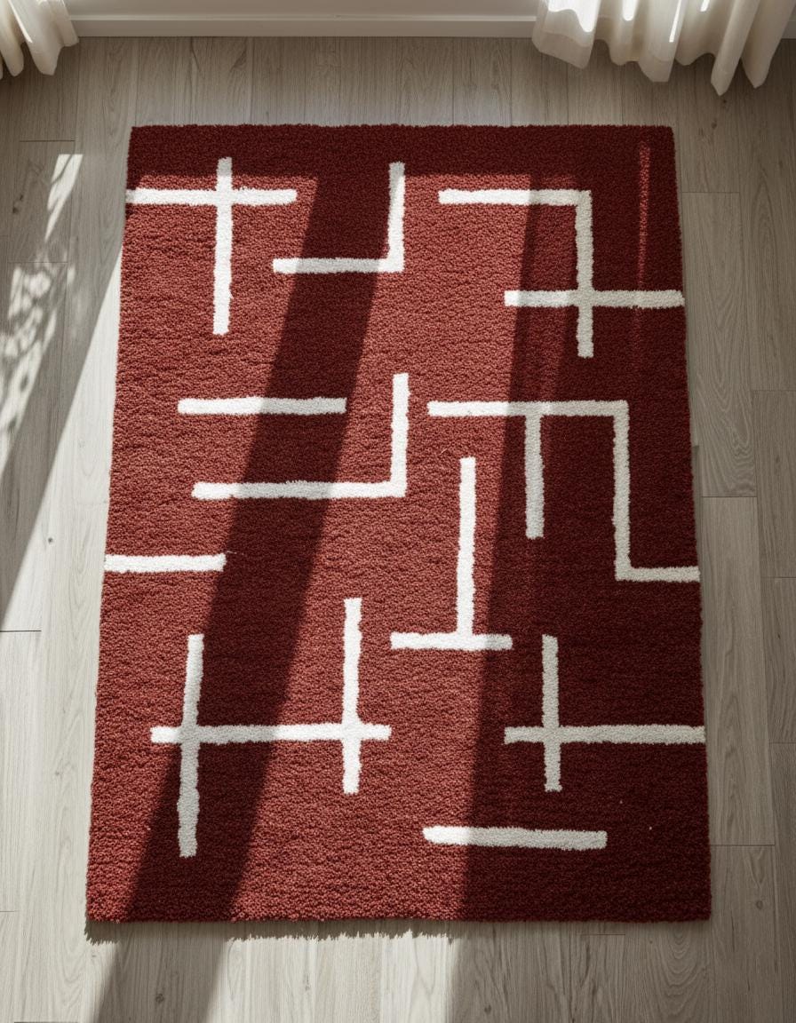 Mid-Century Modern Hand-Tufted Wool Rug: Abstract Geometric Orange & Blue