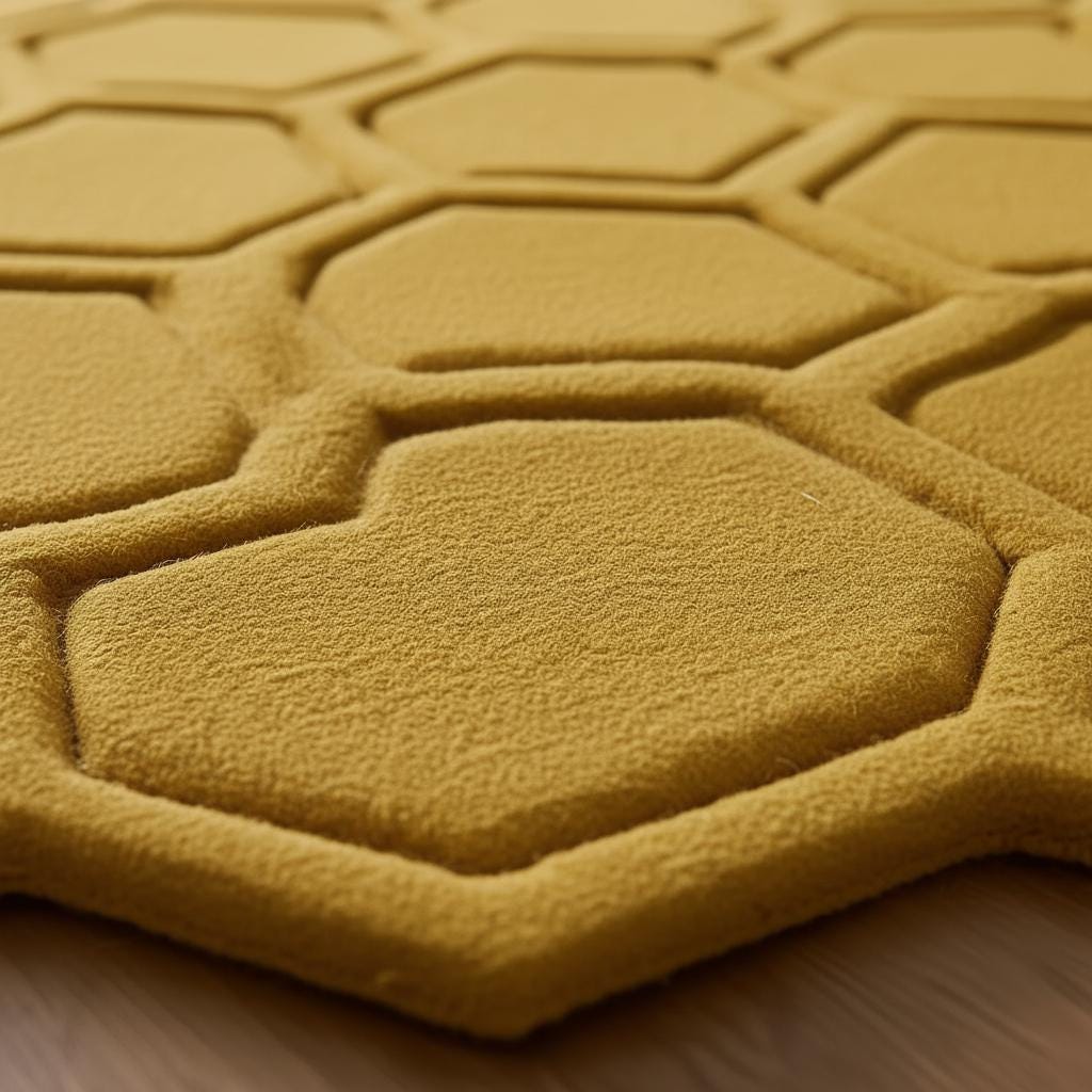 Mustard Honeycomb Rug — Sculpted Hexagon Accent Rug for Entryway & Living Room