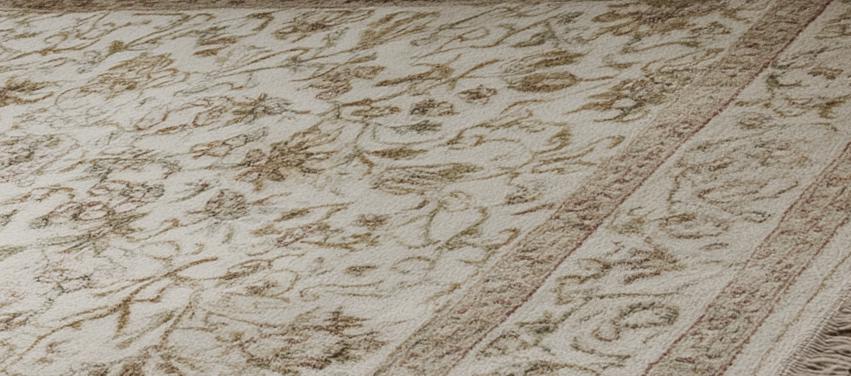 Hand-Knotted Oushak Rug: Floral Wool Area Rug, Beige & Cream