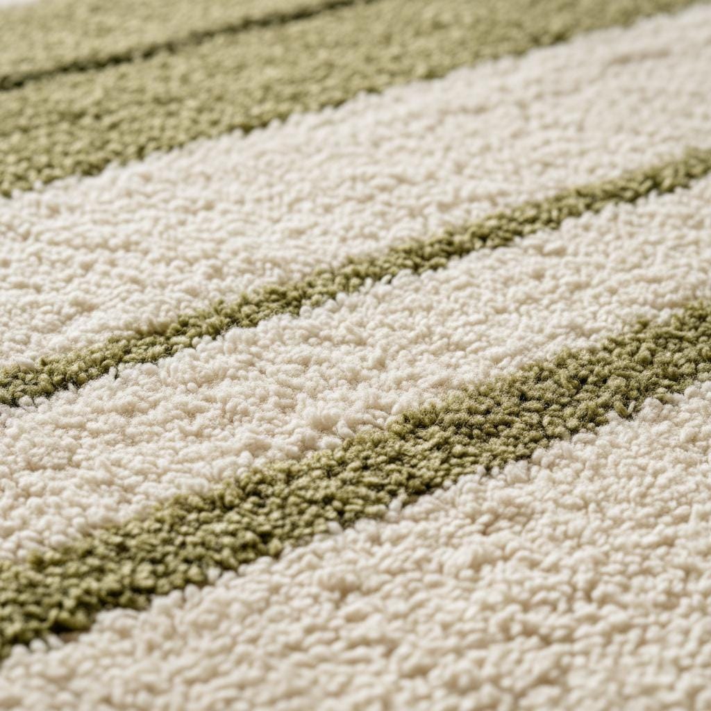 Green & Cream Striped Area Rug: Modern Botanical Pattern