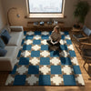 Modern Blue Checkered Area Rug: Geometric Living Room Design