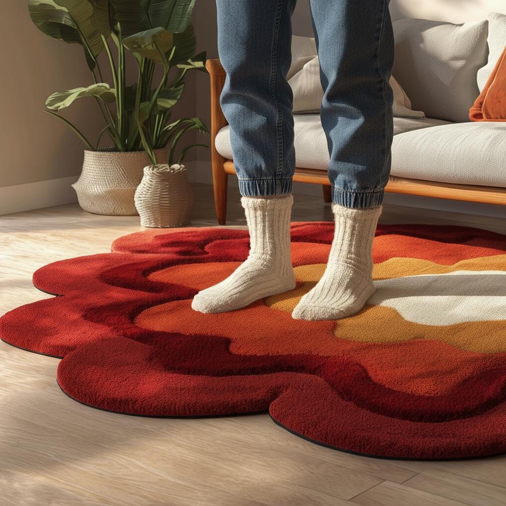 Retro Flower Shaped Rug: Tufted Boho Accent Carpet