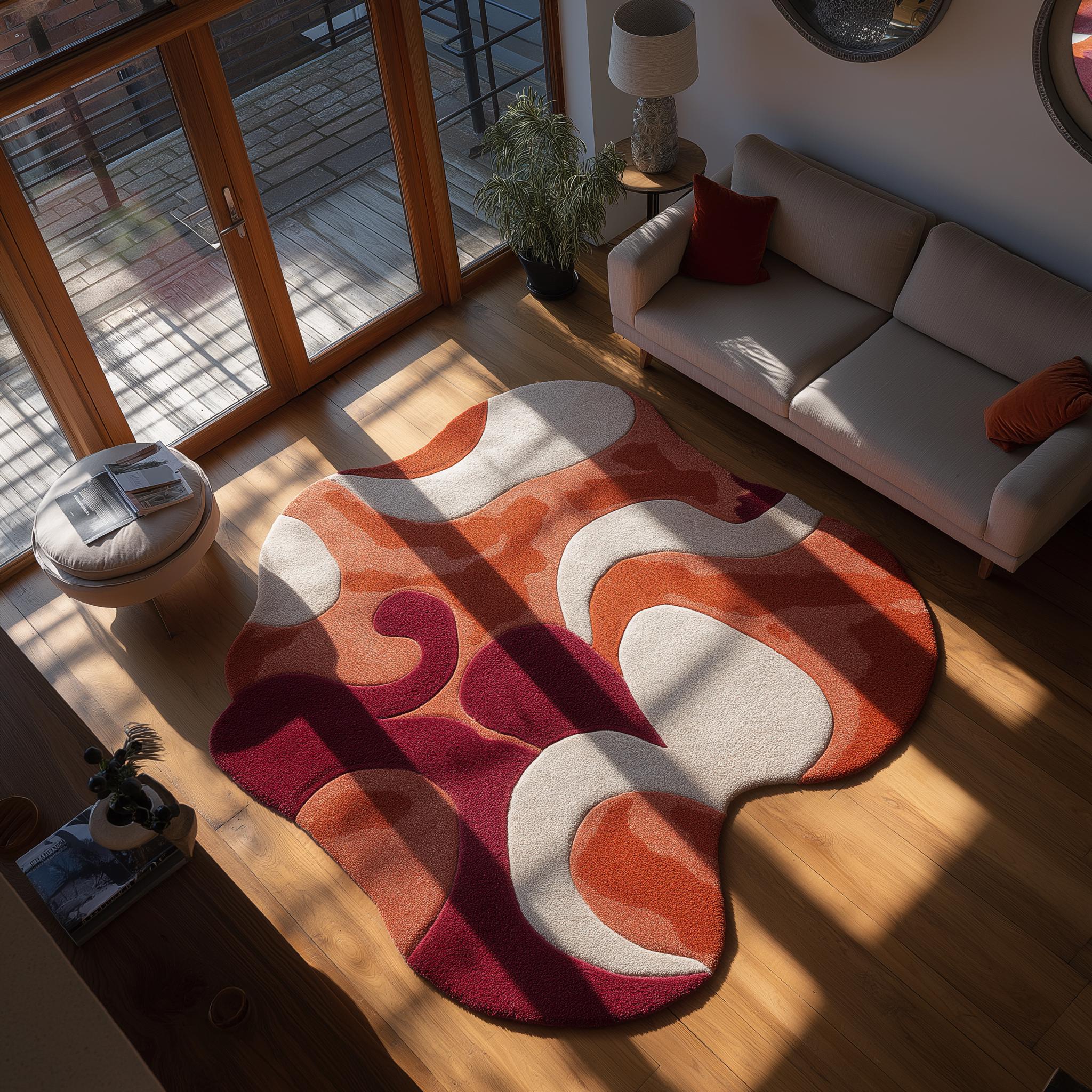 Retro Abstract Wavy Rug: 70s Groovy Tufted Area Carpet