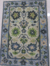 Handmade Oushak Wool Rug: Vintage Green & Blue Floral Carpet, 2x3 feet