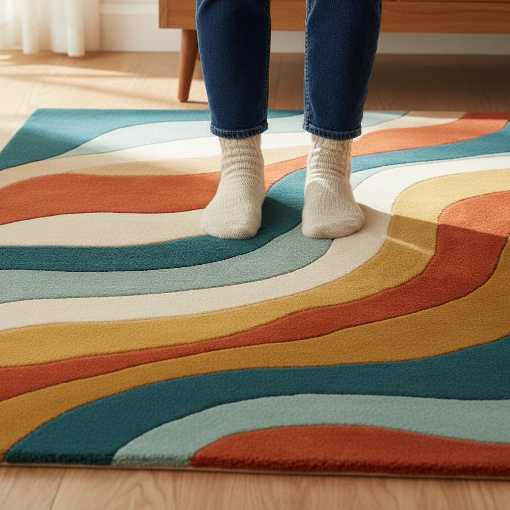 Hand-Tufted Wool Area Rug: Geometric Abstract Design, Mid-Century Modern