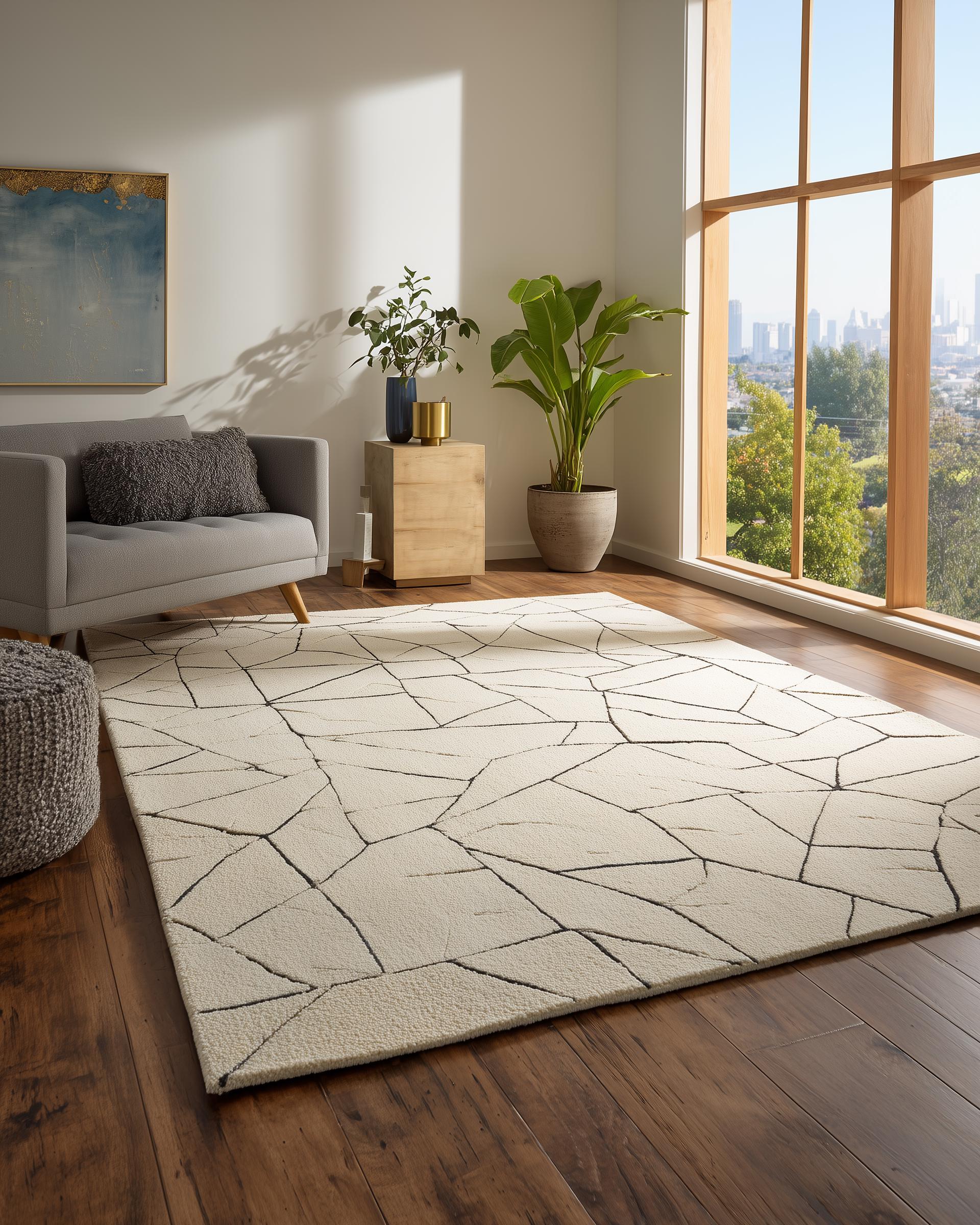 Hand-Tufted Wool Area Rug: Minimalist Geometric Design, 8x10