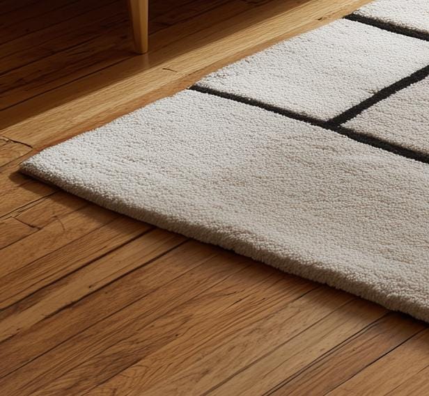 Handmade Geometric Tufted Wool Rug: Black and White Abstract Design (6x9 ft