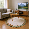Sage Green Wool Rug: Modern Minimalist Round Carpet, White Border (6x6 ft)