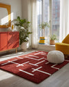 Mid-Century Modern Hand-Tufted Wool Rug: Abstract Geometric Orange & Blue