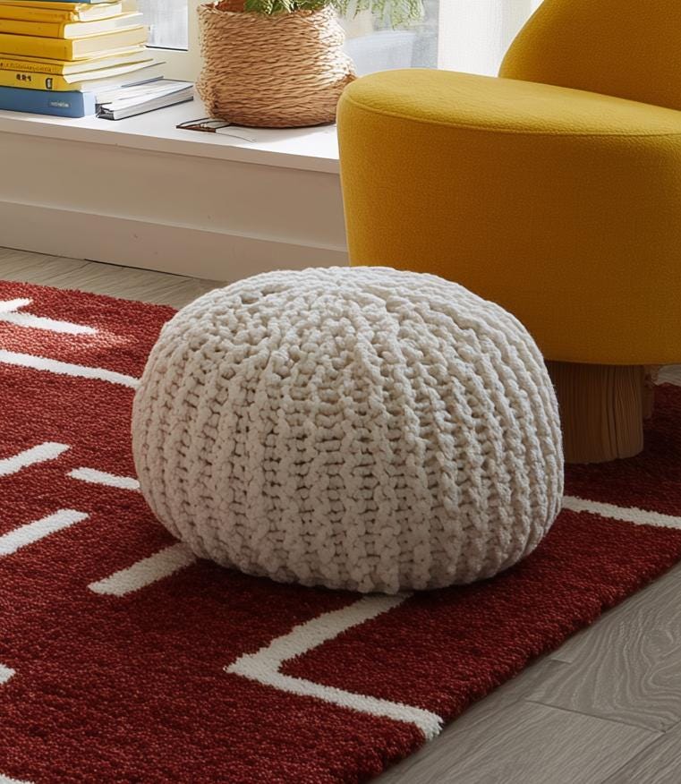Mid-Century Modern Hand-Tufted Wool Rug: Abstract Geometric Orange & Blue