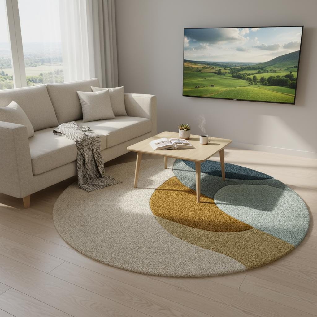 Handmade Round Wool Rug: Earth Tone Abstract, Modern Accent Decor