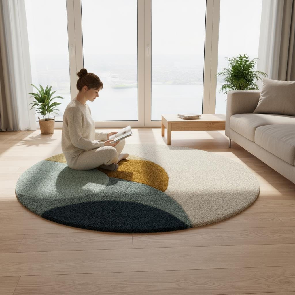 Handmade Round Wool Rug: Earth Tone Abstract, Modern Accent Decor