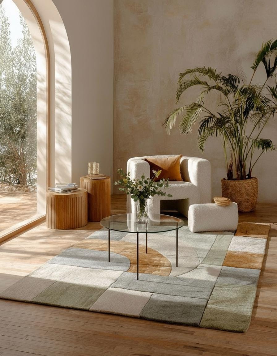 Hand-Tufted Wool Area Rug: Boho Geometric Design, 6x9 Feet