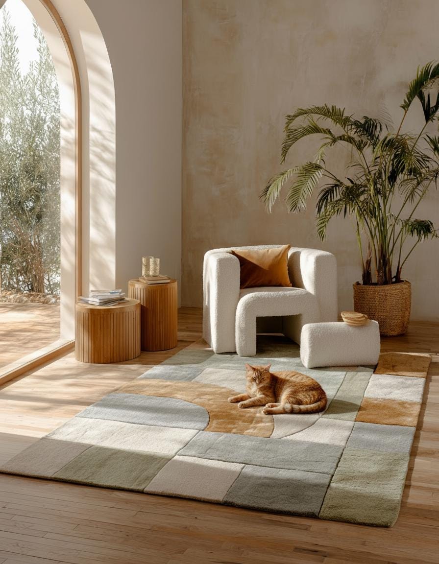 Hand-Tufted Wool Area Rug: Boho Geometric Design, 6x9 Feet