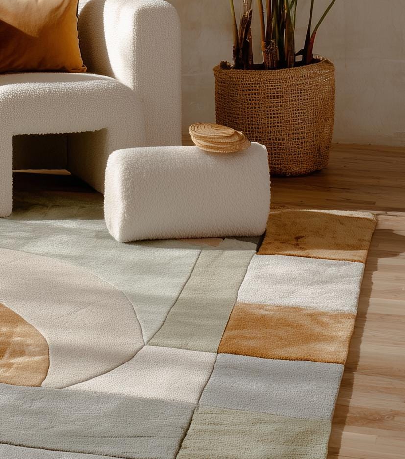Hand-Tufted Wool Area Rug: Boho Geometric Design, 6x9 Feet