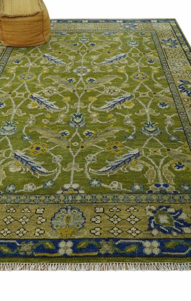 Hand-Knotted Green Oriental Rug: Traditional Floral Wool Carpet 9x12