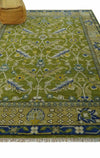 Hand-Knotted Green Oriental Rug: Traditional Floral Wool Carpet 9x12