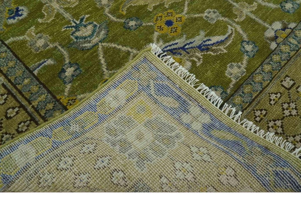 Hand-Knotted Green Oriental Rug: Traditional Floral Wool Carpet 9x12