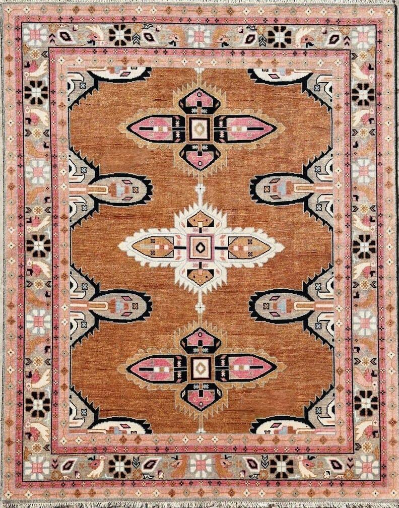 Hand-Knotted Turkish Area Rug 9x12: Boho Oriental Wool Carpet