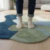 Abstract Wavy Area Rug: Handmade Wool Tufted Carpet, Blue Green Cream