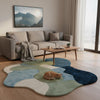 Abstract Wavy Area Rug: Handmade Wool Tufted Carpet, Blue Green Cream