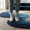 Handmade Tufted Wool Area Rug: Abstract Wave Design, Blue & Cream - 5x8 ft