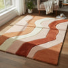 Handmade Tufted Wool Rug: Retro Wavy Design, Earth Tones, 6x9 ft