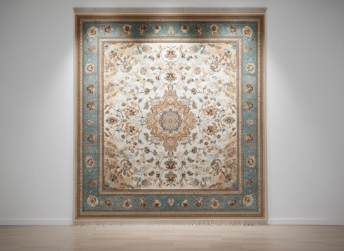 Hand-Knotted Wool Area Rug: Traditional Persian Floral Medallion Design