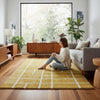 Handmade Yellow Wool Tufted Area Rug Soft Modern Geometric Grid Mid-Century Style 9x12 Feet