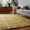 Handmade Yellow Wool Tufted Area Rug Soft Modern Geometric Grid Mid-Century Style 9x12 Feet