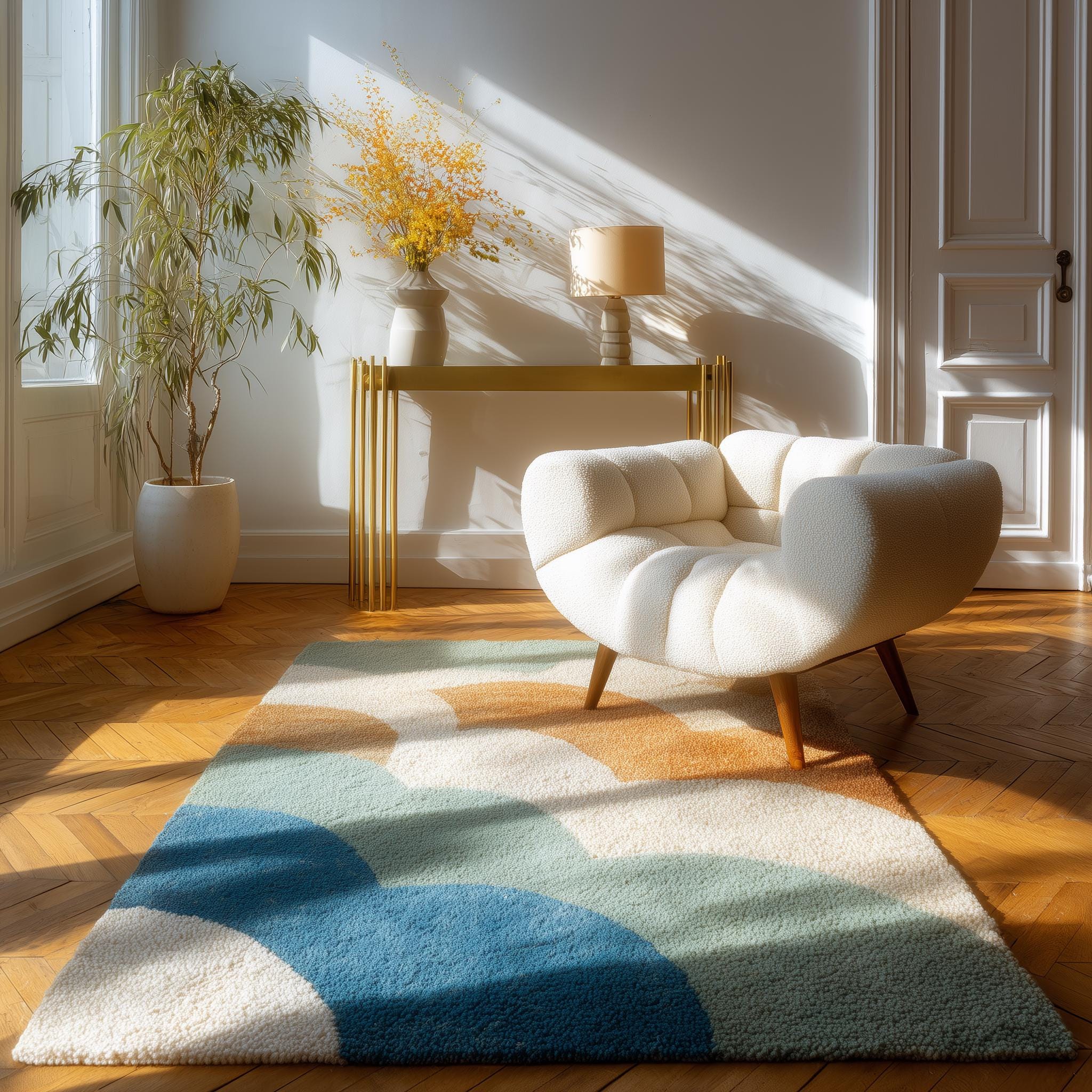 Handmade Wool Tufted Area Rug: Geometric Cloud Design, 6x9 ft