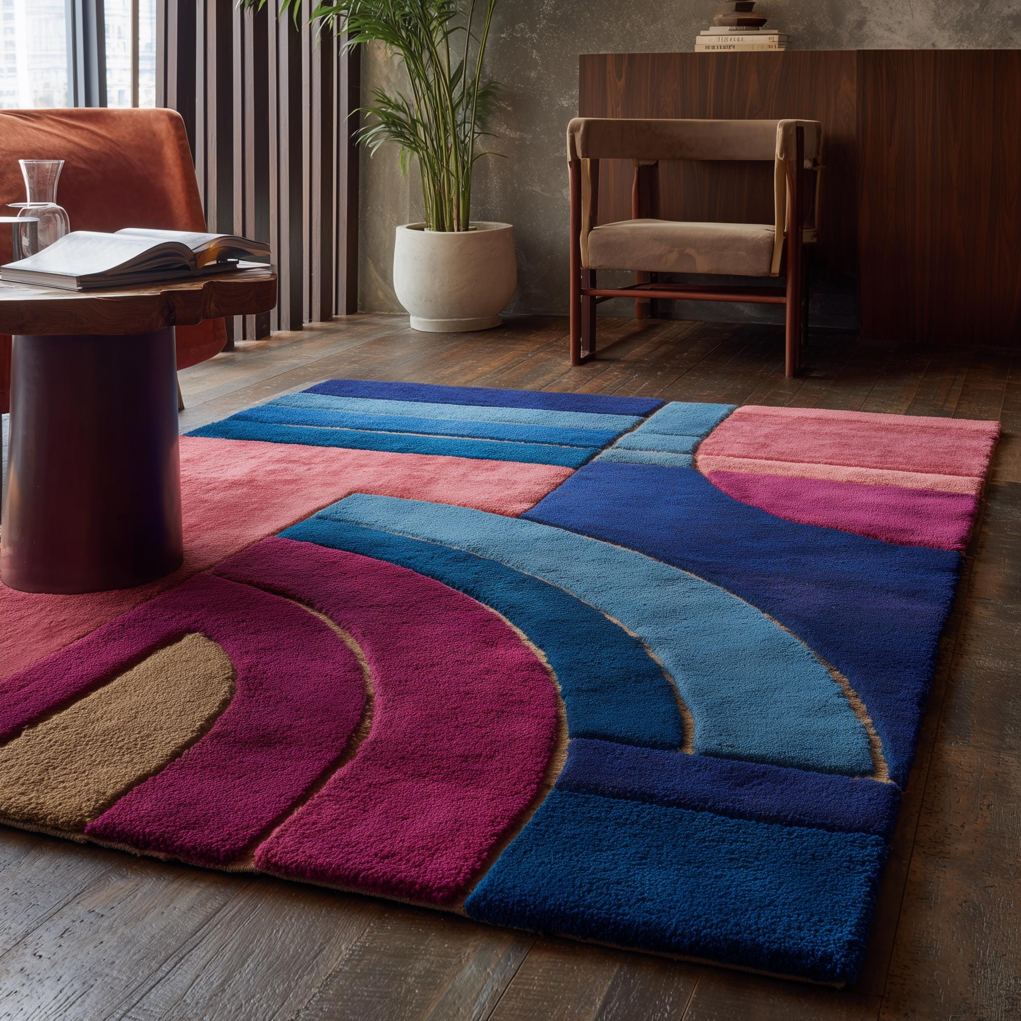Geometric Hand-Tufted Wool Area Rug: Modern Colorful Abstract Design