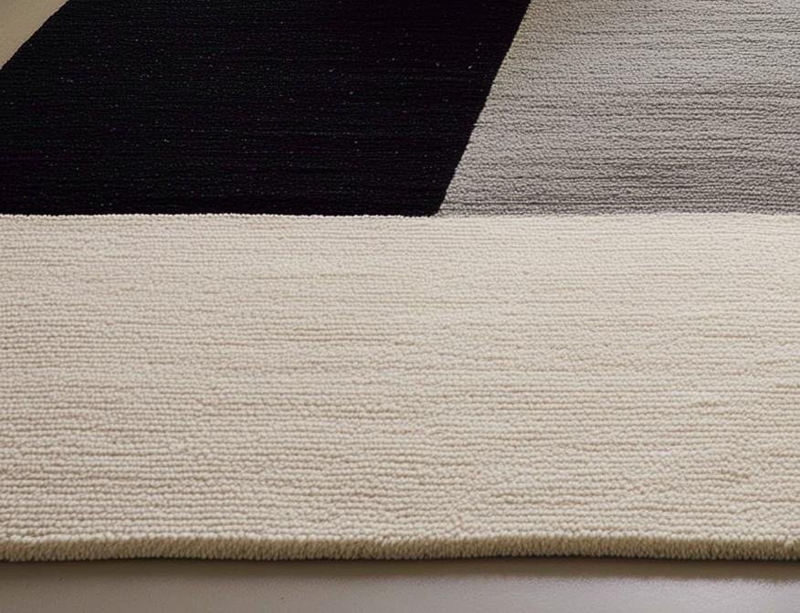 Handmade Geometric Wool Area Rug: Modern Black, Gray & Cream Carpet