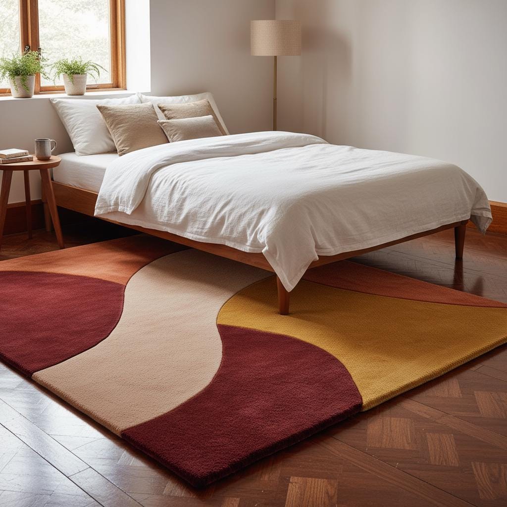 Modern Abstract Color Block Rug: Red, Yellow, Cream Geometric Carpet