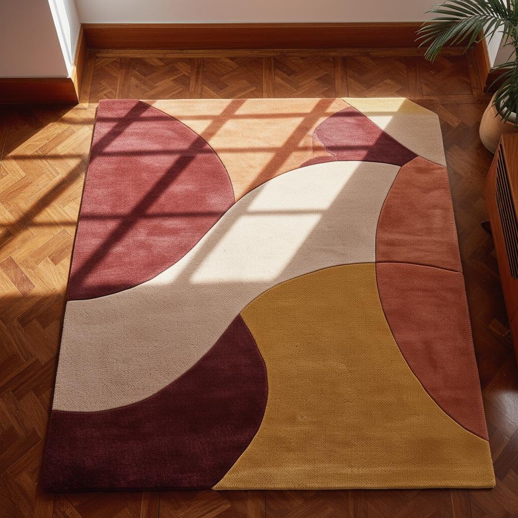 Modern Abstract Color Block Rug: Red, Yellow, Cream Geometric Carpet