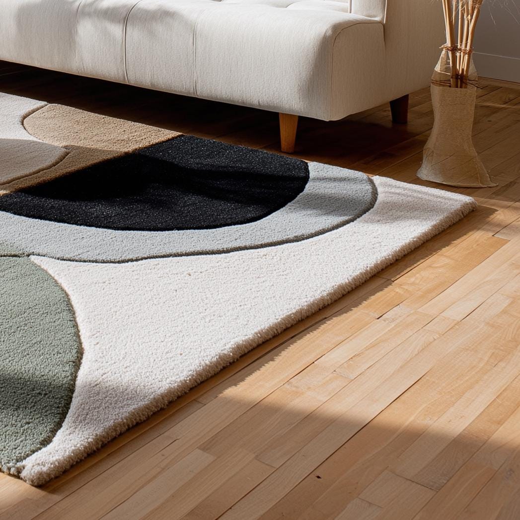 Neutral Abstract Area Rug: Hand-Tufted Wool-Blend Geometric Carpet