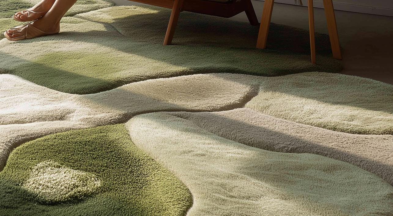 Handmade Moss Green Abstract Tufted Wool Rug - 8x8 Feet