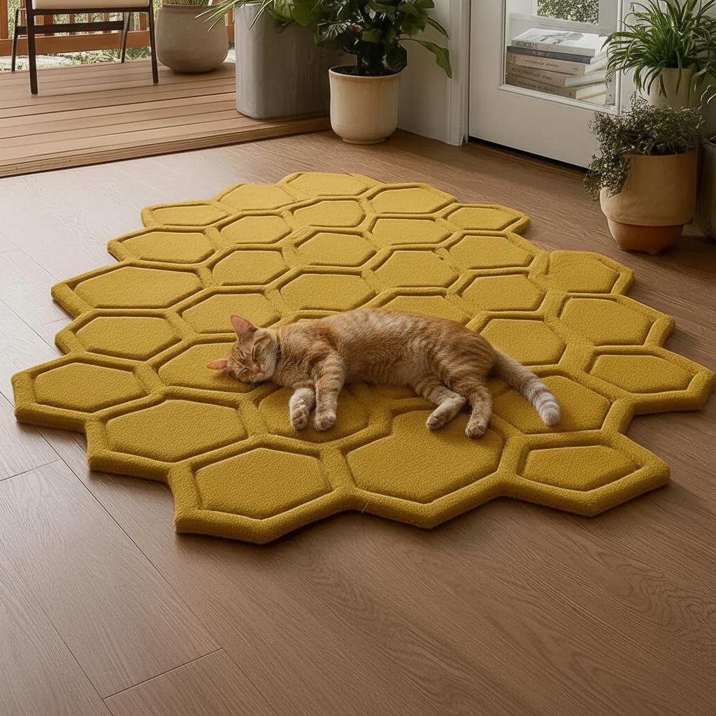 Mustard Honeycomb Rug — Sculpted Hexagon Accent Rug for Entryway & Living Room