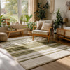 Green & Cream Striped Area Rug: Modern Botanical Pattern