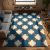 Modern Blue Checkered Area Rug: Geometric Living Room Design