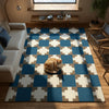 Modern Blue Checkered Area Rug: Geometric Living Room Design