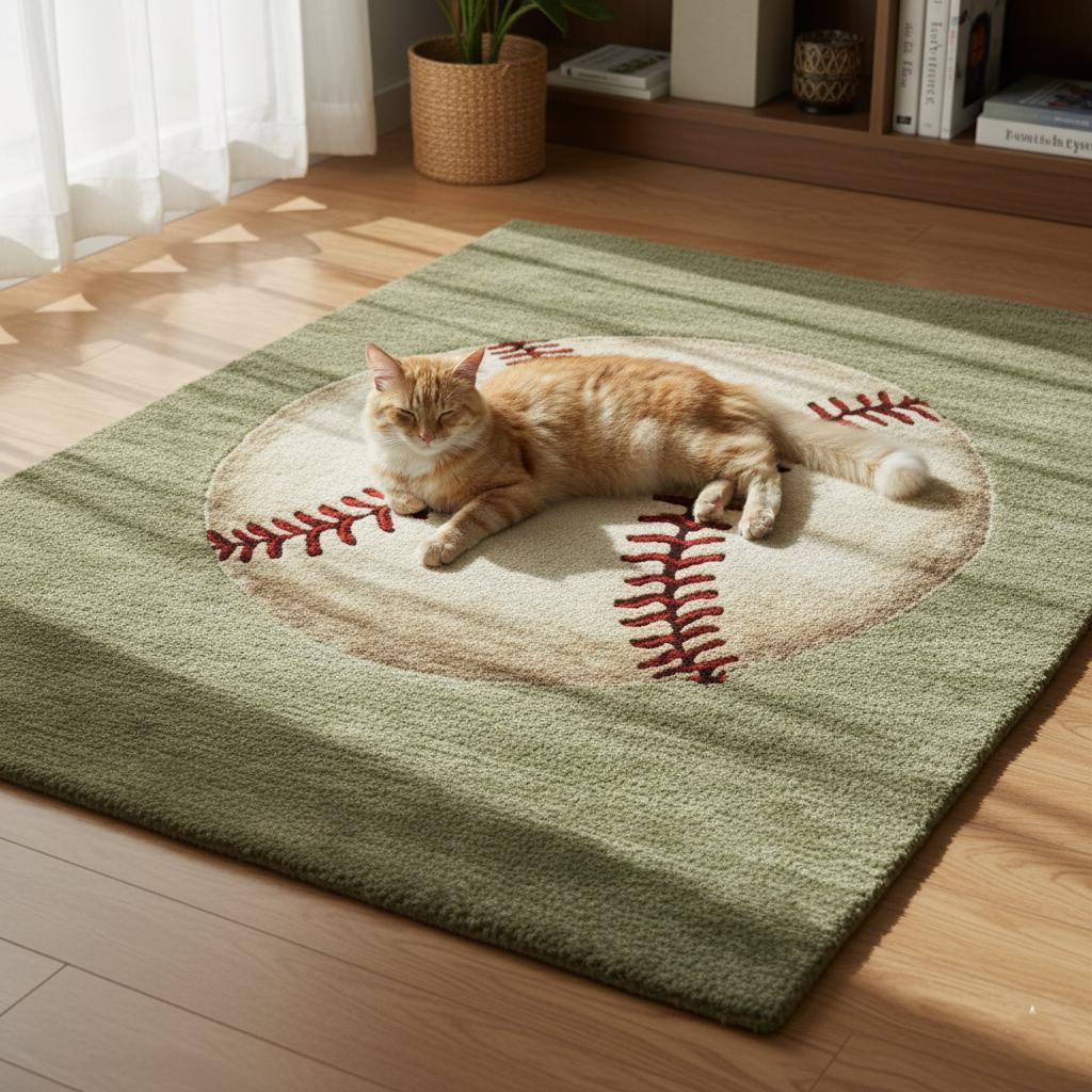 Handmade Wool Baseball Rug: Sports Nursery Decor, 8x10