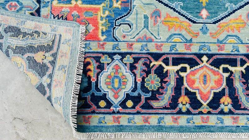 Hand-Knotted Oushak Area Rug: Wool Geometric Medallion, Persian Style