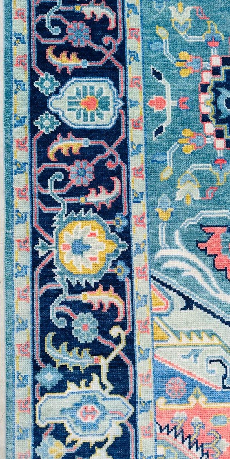 Hand-Knotted Oushak Area Rug: Wool Geometric Medallion, Persian Style